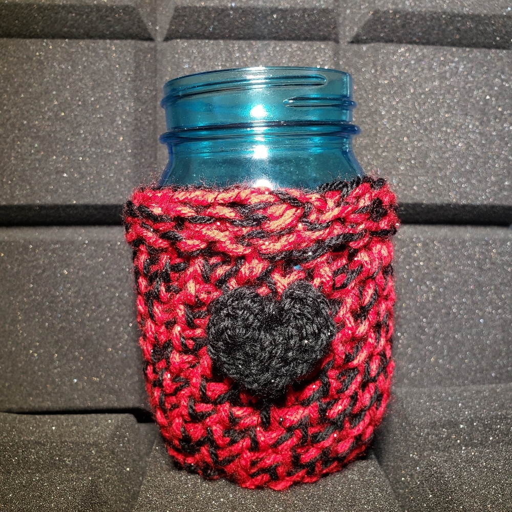 Sale Handmade Knit Heart Mason jar koozie